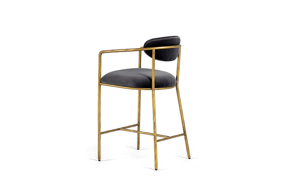 Modrest Baird Modern Grey Velvet & Brass Counter Chair Model VGMY-2847-26-GRY