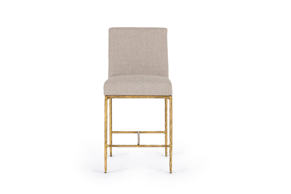 Modrest Beasley Modern Beige Linen & Brass Counter Chair Model VGMY-3756-26-BGE