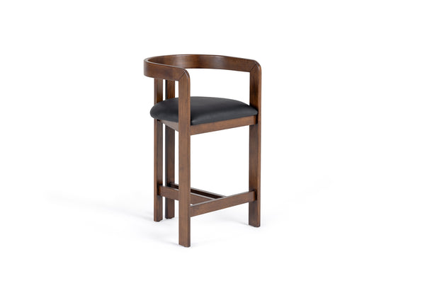 Modrest Belton Modern Black Vegan Leather & Brown Oak Counter Chair Model VGMY-3719-26-BLK
