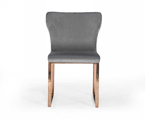 Modrest Chadwick Modern Grey Velvet & Rosegold Dining Chair Model VGHBHN54-GRY