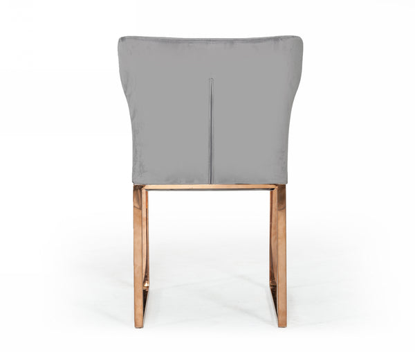 Modrest Chadwick Modern Grey Velvet & Rosegold Dining Chair Model VGHBHN54-GRY