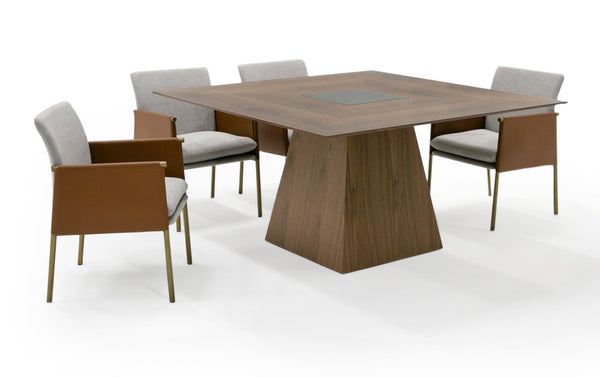 Modrest Cora Modern Walnut And Black Tempered Glass Dining Table Model VGBB-MI1412-WAL-DT