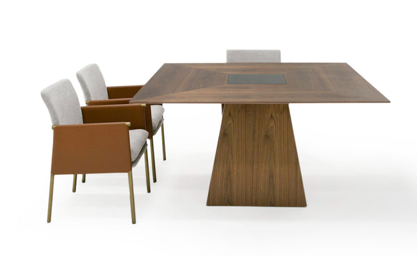 Modrest Cora Modern Walnut And Black Tempered Glass Dining Table Model VGBB-MI1412-WAL-DT