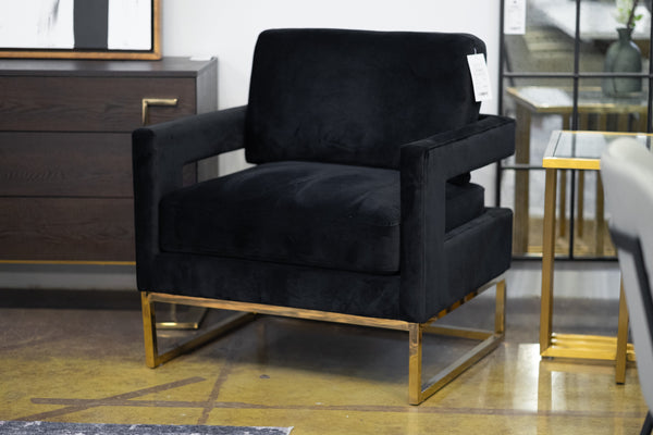 Modrest Edna Modern Black Velvet & Gold Accent Chair Model VGRHRHS-AC-201-BLK