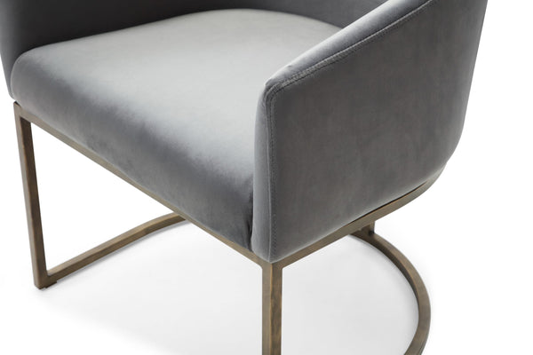 Modrest Elisa Modern Grey Velvet & Brass Dining Chair Model VGVCB8369-GRY-DC
