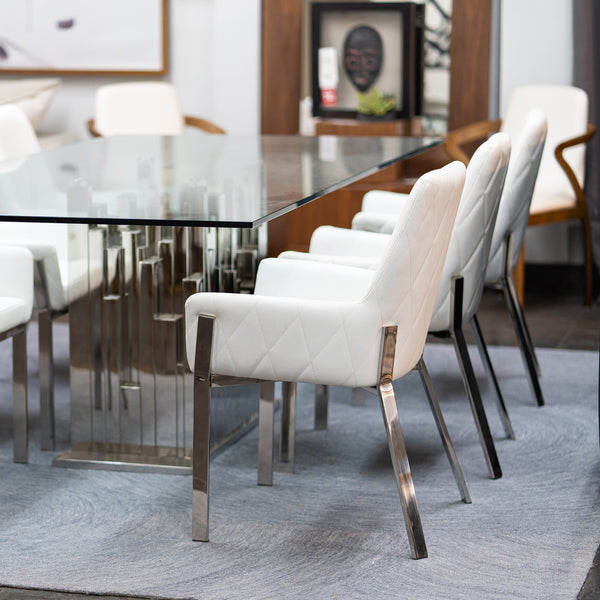 Modrest Ganon Modern White & Brushed Stainless Steel Dining Chair Model VGGAGA-6736CH-WHT-SS-DC