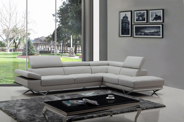 Divani Casa Quebec Modern Light Grey Eco Leather Right Facing Sectional Sofa Model VGKNK8488-ECO-LTGRY