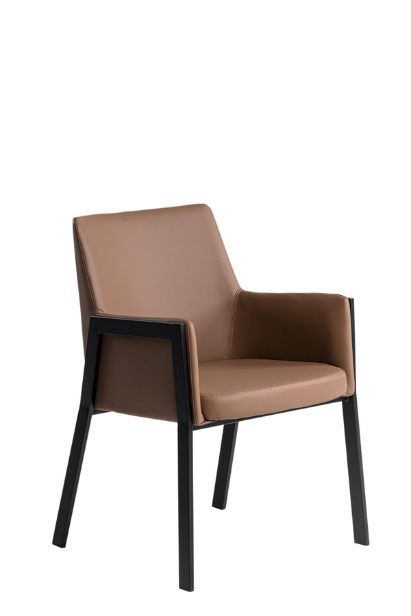 Modrest Leshay Modern Dark Camel Vegan Leather & Black Metal Dining Chair Model VGGAGA-6552CH-1-B19