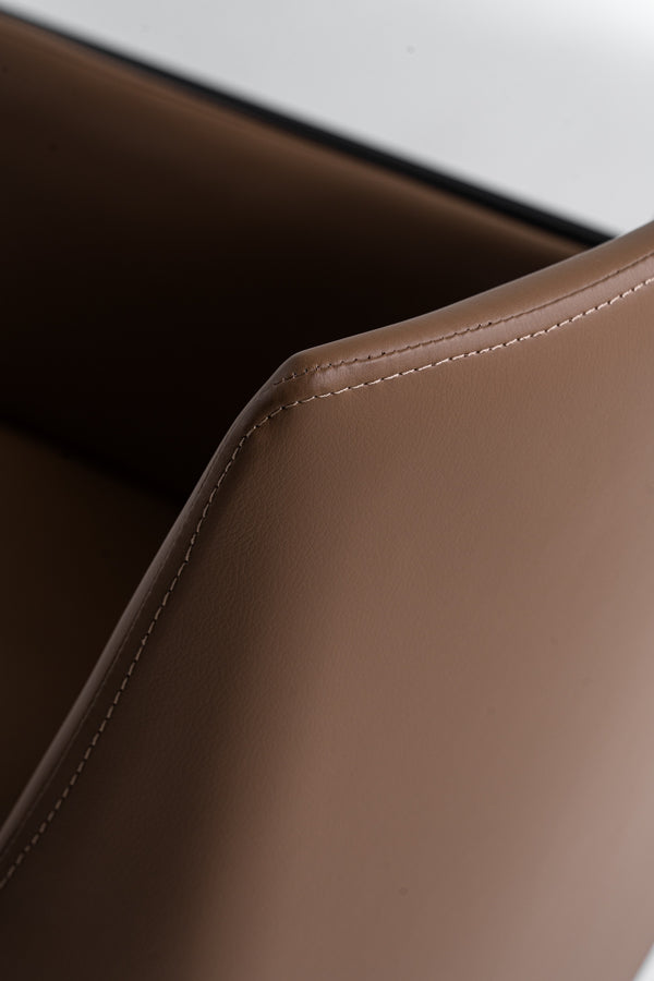 Modrest Leshay Modern Dark Camel Vegan Leather & Black Metal Dining Chair Model VGGAGA-6552CH-1-B19