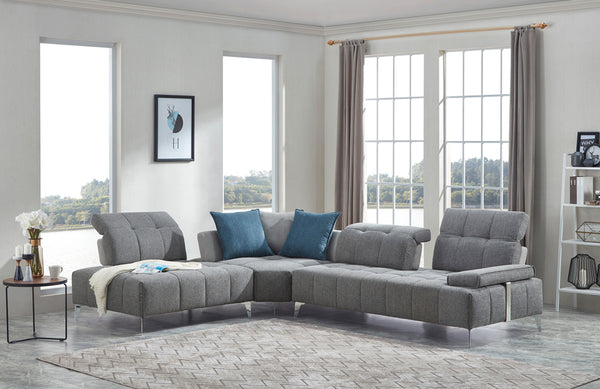 Divani Casa Nash Modern Grey Fabric Sectional Sofa Adjustable Backrest Model VGMB-1808-GRY