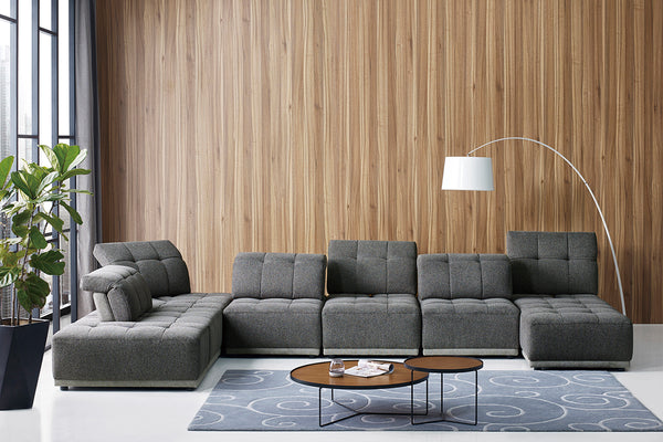 Divani Casa Ekron Modern Grey Fabric Modular Sectional Sofa Model VGMB-1881-GRY