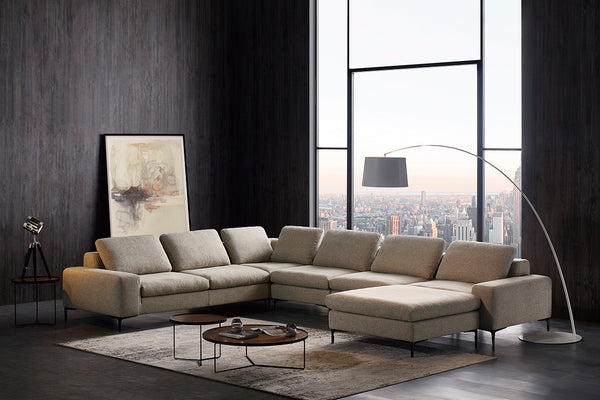 Divani Casa Cascade Modern Beige Fabric U Shaped Sectional Sofa Model VGMB-C002-BGE
