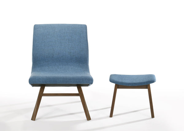 Modrest Whitney Modern Blue & Walnut Accent Chair & Ottoman Model VGMAMI558MI645-BLU