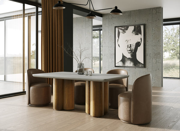 Modrest Correa Modern Brown Vegan Leather Swivel Dining Chair Model VGKK-KF.Y1179-BRN