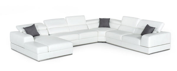 Divani Casa Pella Modern White Italian Leather U Shaped Sectional Sofa Model VGCA5106-LAF