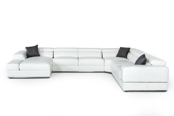 Divani Casa Pella Modern White Italian Leather U Shaped Sectional Sofa Model VGCA5106-LAF