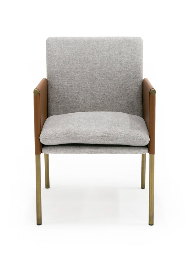 Modrest Pettit Modern Light Grey |Camel And Brass Arm Dining Chair Model VGGA-6988CH-1-WHT-B-DC