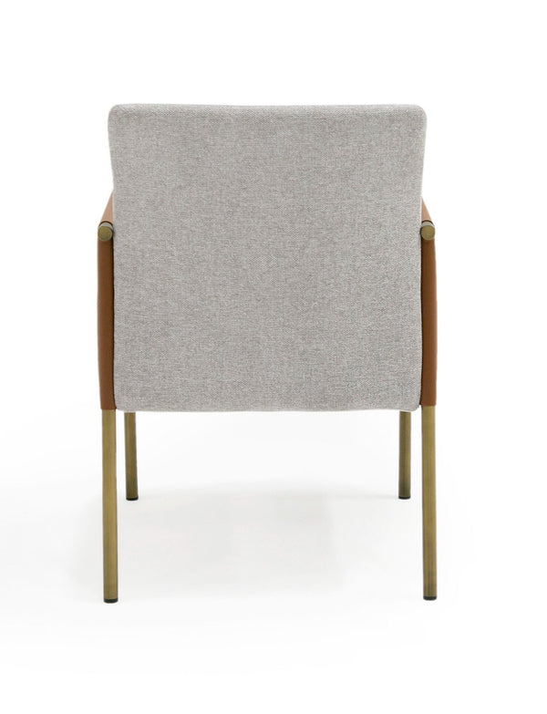 Modrest Pettit Modern Light Grey |Camel And Brass Arm Dining Chair Model VGGA-6988CH-1-WHT-B-DC