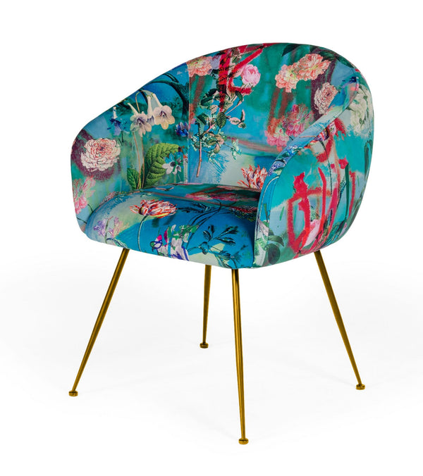Modrest Roxann Contemporary Floral Velvet Gold Dining Chair Model VGEUMC-9292CH-A-GL-CH