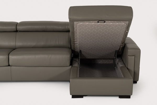 Lamod Italia Sacha Modern Dark Grey Leather Reversible Sectional Sofa Bed With Storage Model VGNTSACHA-C611