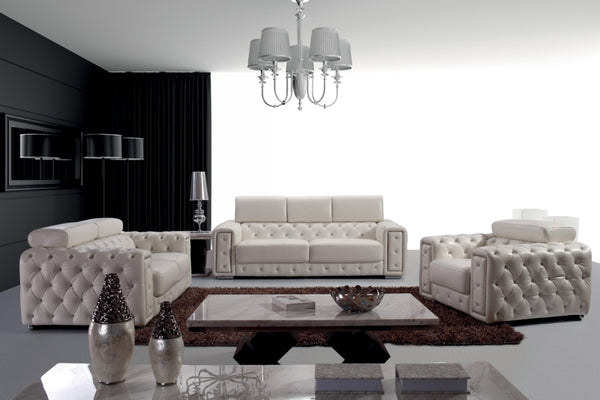 Divani Casa Lumy Modern Tufted White Leather Chair With Crystals Model VGBN3025-CHR