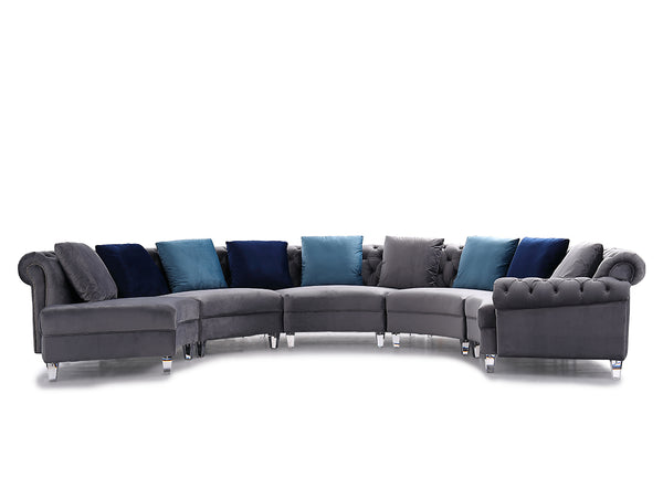 Divani Casa Darla Modern Grey Velvet Curved Sectional Sofa Model VG2T1124-5P-GRY