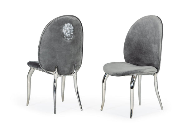 Modrest Vince Glam Grey Velvet Dining Chair Set Of 2 Model VGZAY622-GRY
