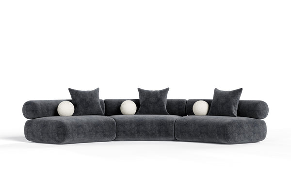 Divani Casa Simpson Contemporary Dark Grey Fabric Curved Modular Sectional Sofa With Throw Pillows 3 Piece Sectional Model VGOD-ZW-23018-GRY-MOD-3-Piece Sectional