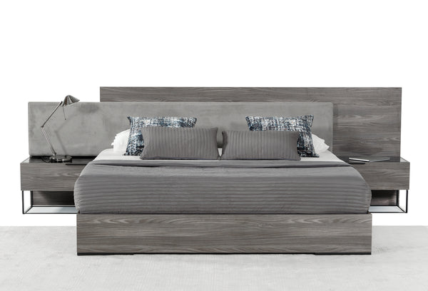 Eastern King Nova Domus Enzo Italian Modern Grey Oak & Fabric Bed w/ Nightstands