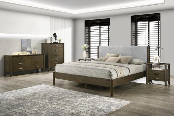 Eastern King Modrest Carolina - Modern Grey Fabric + Wenge Bedroom Set