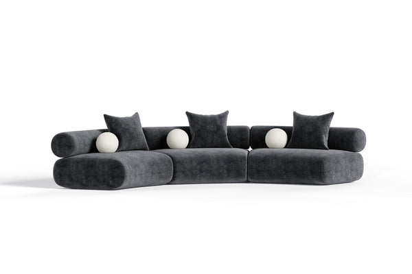 Divani Casa Simpson Contemporary Dark Grey Fabric Curved Modular Sectional Sofa With Throw Pillows 3 Piece Sectional Model VGOD-ZW-23018-GRY-MOD-3-Piece Sectional