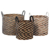 Manu Natural Finish with White and Black Accents Basket Set Of 3Model ATP007