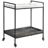 Cortana Black Wood Finish, Gunmetal Iron, and White Marble Bar CartModel BB144