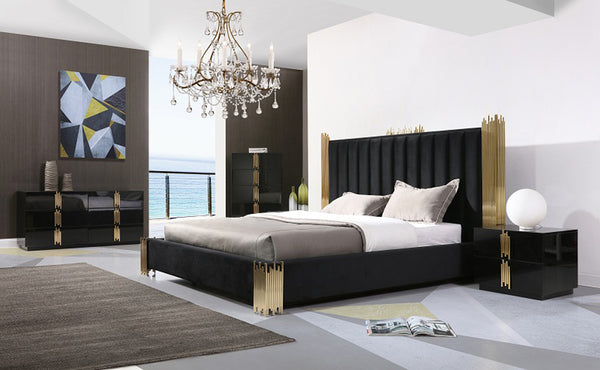 Eastern King Modrest Token Modern Black & Gold Bedroom Set