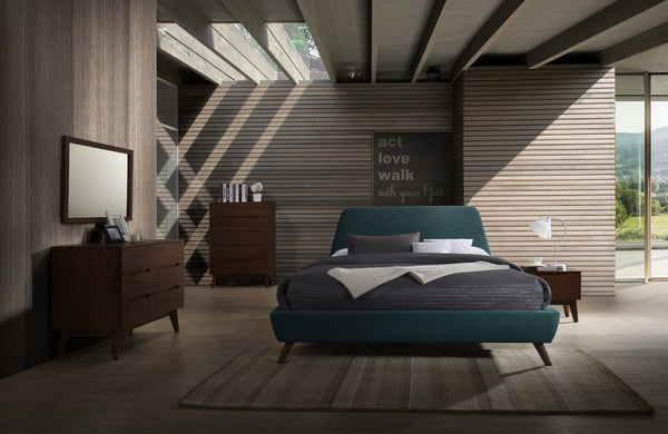 Eastern King Modrest Lewis Mid-Century Modern Teal & Walnut Bedroom Set