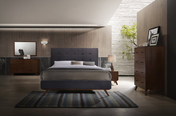 Eastern King Modrest Addison Mid-Century Modern Grey & Walnut Bedroom Set