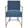 Dayton Teal Blue Upholstery with Matte Black Iron Frame Dining ChairModel DOV12179