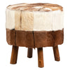 Atha Brown and White Hide with Natural Wood Finish Legs Stool Model DOV25010