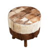 Atha Brown and White Hide with Natural Wood Finish Legs Stool Model DOV25010