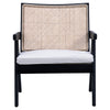 Artadi Antique Black Frame with Natural Rattan and White Fabric Occasional ChairModel DOV31012