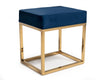Modrest Downey Modern Blue Velvet & Gold Stool Ottoman