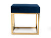 Modrest Downey Modern Blue Velvet & Gold Stool Ottoman