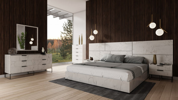 Nova Domus California King Marbella Italian Modern White Marble Bed With 2 Nightstands Model VGACMARBELLA-BED-CK