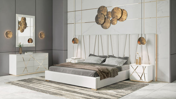 California King Modrest Nixa Modern White & Gold 4 Piece Bedroom Set Model VGVC-BD1909-4PCSET-WHT-CK