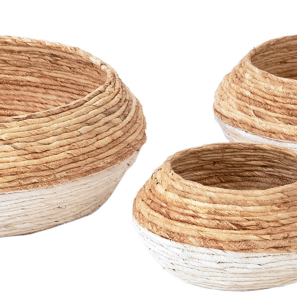 Abaca Natural Finish with White Basket Set Of 3Model TSD8032